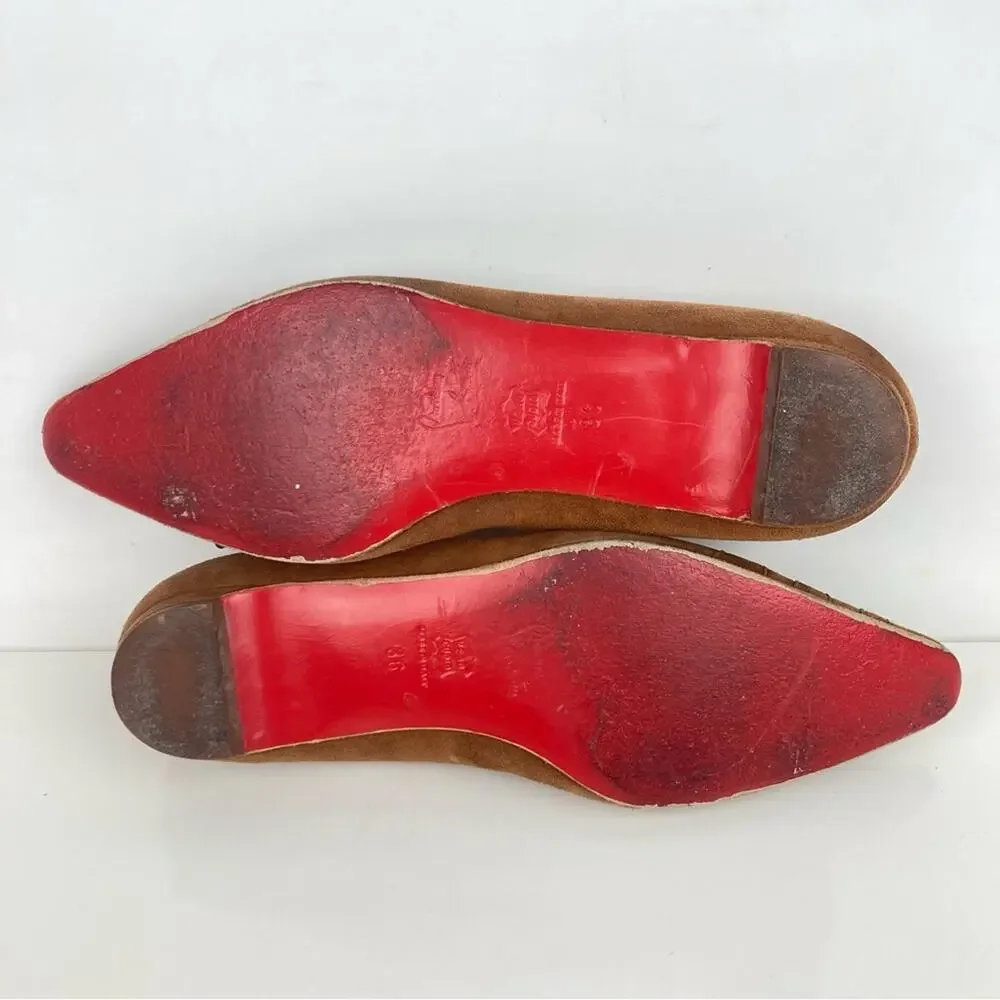 CHRISTIAN LOUBOUTIN Brown Suede Leather Flats - Size 36/6